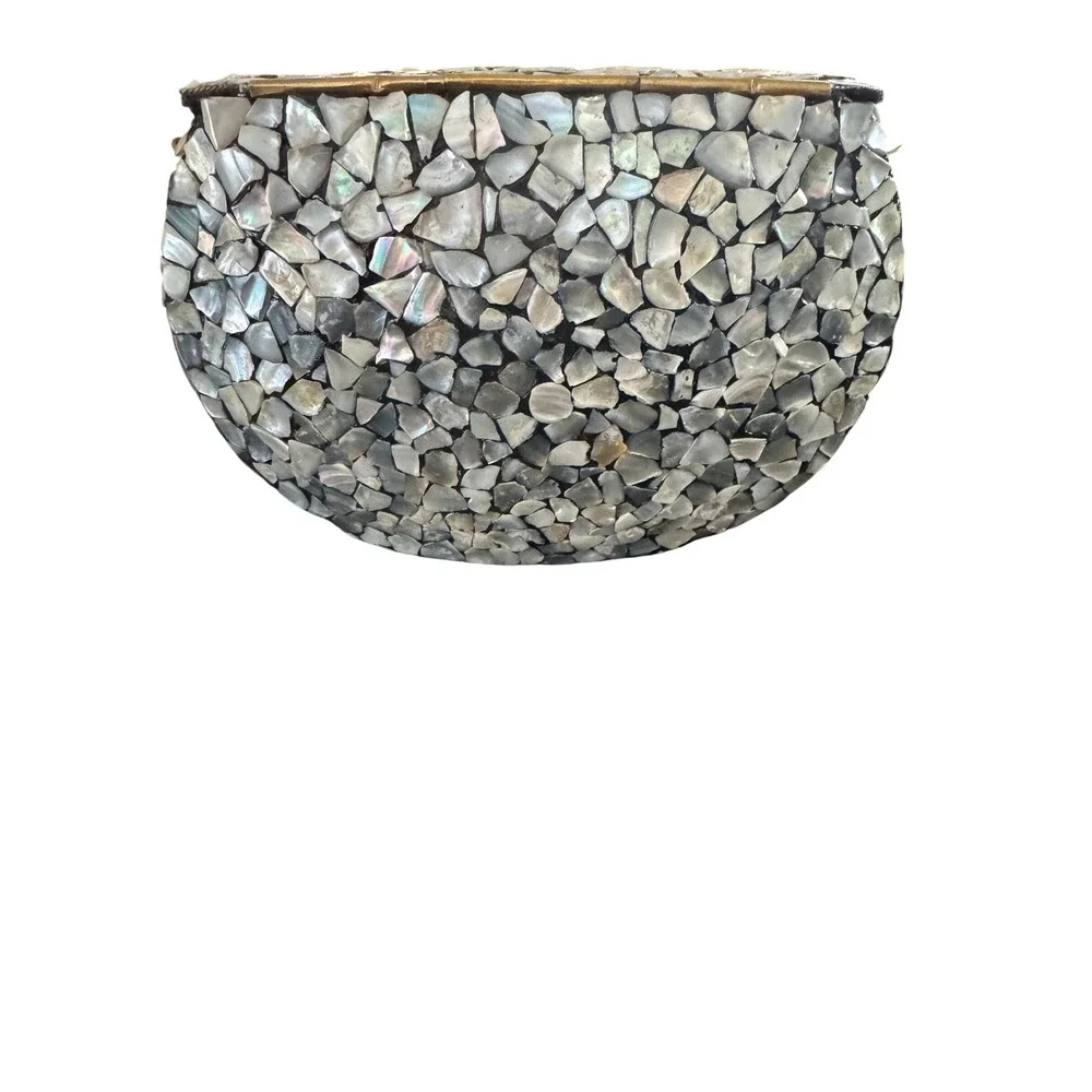 RAMLA Clutch Womens OS White Mother of Pearl Mosaic‎ Handmade Boho Evening Bag